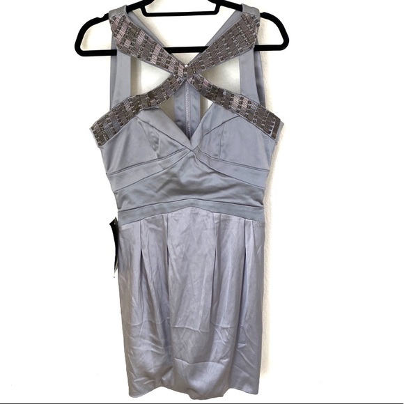 NWT Bebe Geo Cutout Silver Embellished Dress M - Picture 6 of 11